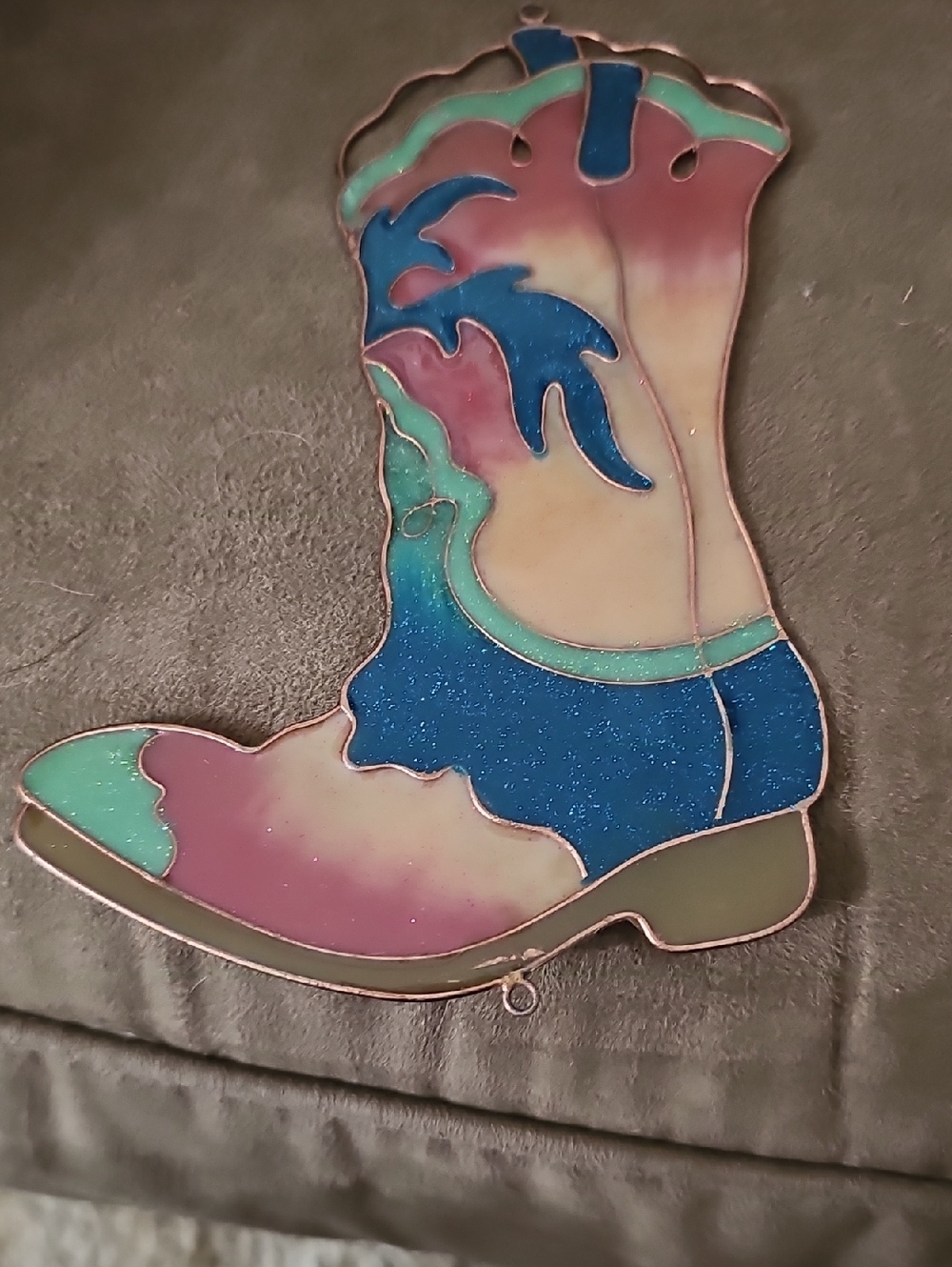 Source Unknown Pastel Pink Teal Blue Western Lace-Up Boot Accent
